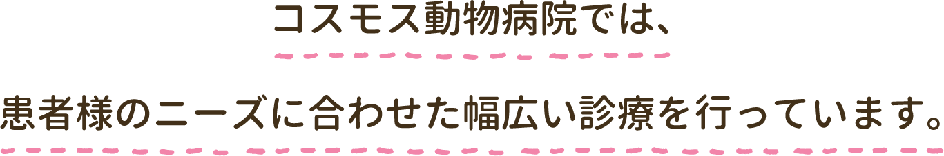 コスモス動物病院では、患者様のニーズに合わせた幅広い診療を行っています。