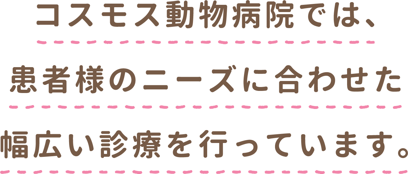 コスモス動物病院では、患者様のニーズに合わせた幅広い診療を行っています。