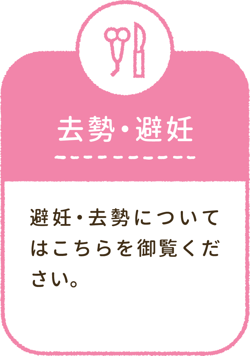 避妊・去勢:避妊・去勢についてはこちらを御覧ください。